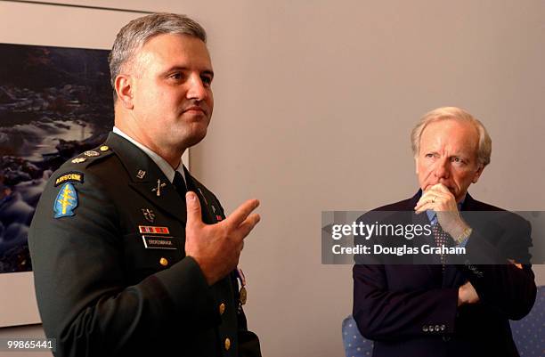 Lt. Col. Adrian Erckenbrack, talks about the victom's familys after he recived the "The Soldier's Medal for Bravery" from Joseph Lieberman, D-CT.