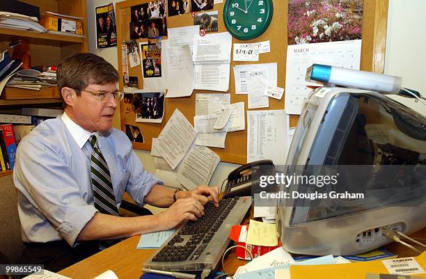 Morton Kondracke, working in his office at Roll Call Newspaper.