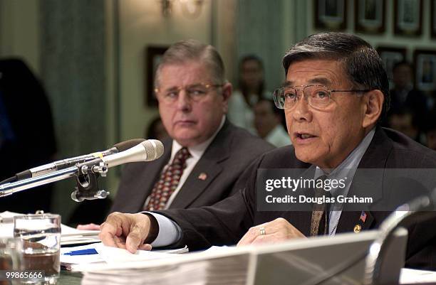 John Mcgaw, undersecretary and Norman Mineta, secretary of the Transportation Security Administration, Transportation Department during a hearing on...