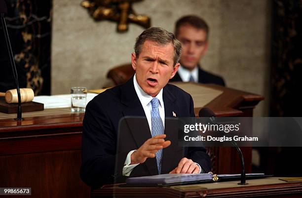 President George W. Bush during his first State of the Union address to a joint session of Congress.