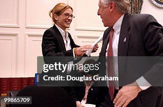 Actress Julia Roberts, greets Steny H. Hoyer, D-MD., before the start of the House Labor, Health, Human Services and Education Appropriations...