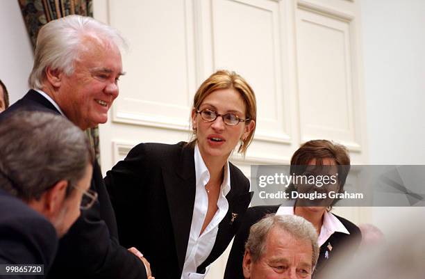 Actress Julia Roberts, greets Bill Young, R-Fl., before the start of the House Labor, Health, Human Services and Education Appropriations...