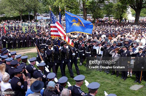 Capitol Police Color Guard enters the West Front of the U.S. Capitol to start the Twenty-first Annual National Peace Officers Memorial Service. In...