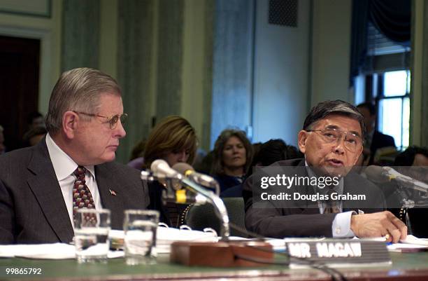 John Mcgaw, undersecretary and Norman Mineta, secretary of the Transportation Security Administration, Transportation Department during a hearing on...