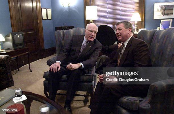 Attorney General nominee, John Ashcroft, R-Mo., and Patrick J. Leahy, D-Vt., during a meeting in Leahys office in the Senate Russell building.
