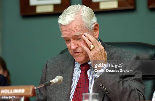Chairman Ernest F. Hollings, D-S.C., during the Commerce, Science and Transportation Committee hearing on the vote on the issuance of a subpoena to...