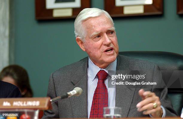 Chairman Ernest F. Hollings, D-S.C., during the Commerce, Science and Transportation Committee hearing on the vote on the issuance of a subpoena to...