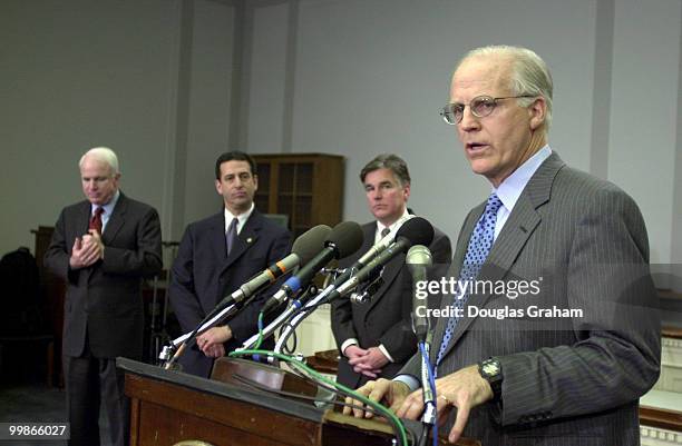 Chris Shays, R-Conn., Martin T. Meehan, D-Mass., Russell D. Feingold, D-Wis., and John McCain, R-Ariz., during a press conference on Campaign Finance...