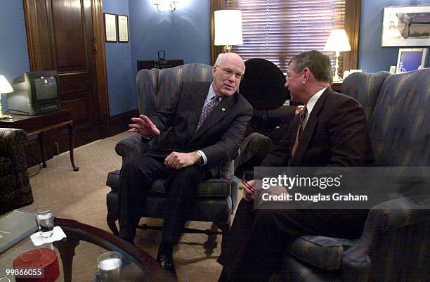 Attorney General nominee, John Ashcroft, R-Mo., and Patrick J. Leahy, D-Vt., during a meeting in Leahys office in the Senate Russell building.