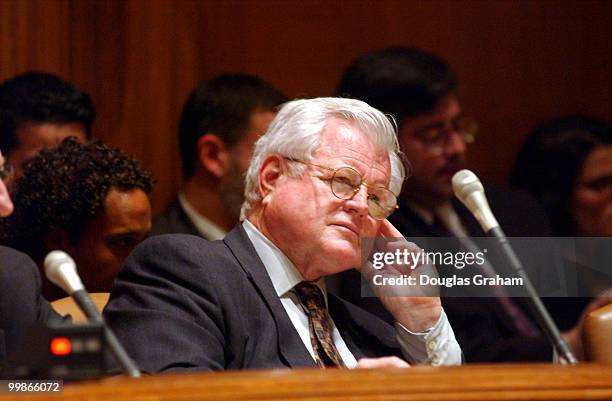 Edward M. Kennedy, D-Ma., during the education department civi rights nomination confirmation hearing for Gerald Reynolds assistant secretary of...