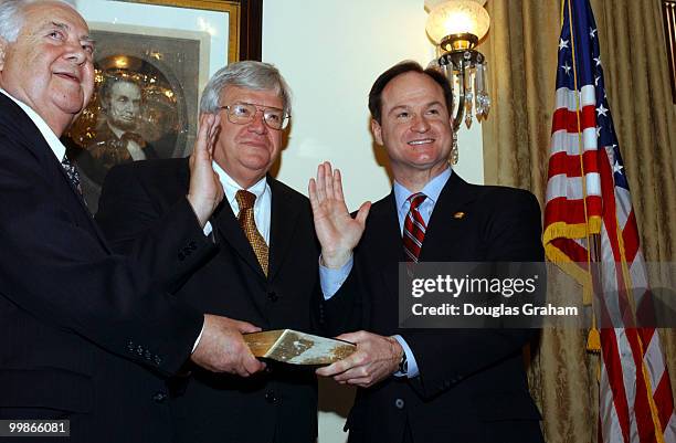 Speaker of the House, J. Dennis Hastert, R-Ill., and John Sullivan during his mock swearing -in after he was sworn in on the House Floor.