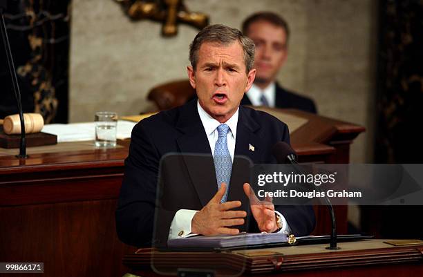 President George W. Bush during his first State of the Union address to a joint session of Congress.