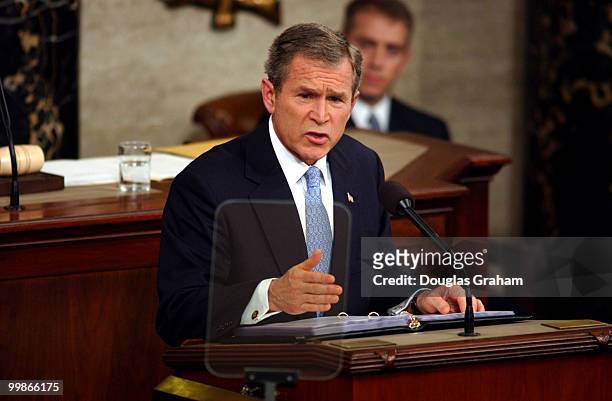 President George W. Bush during his first State of the Union address to a joint session of Congress.