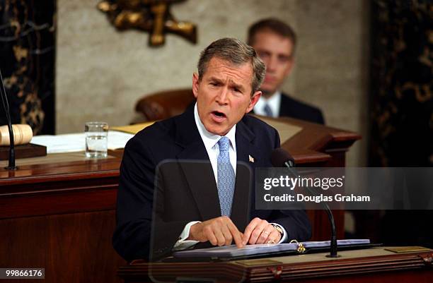 President George W. Bush during his first State of the Union address to a joint session of Congress.