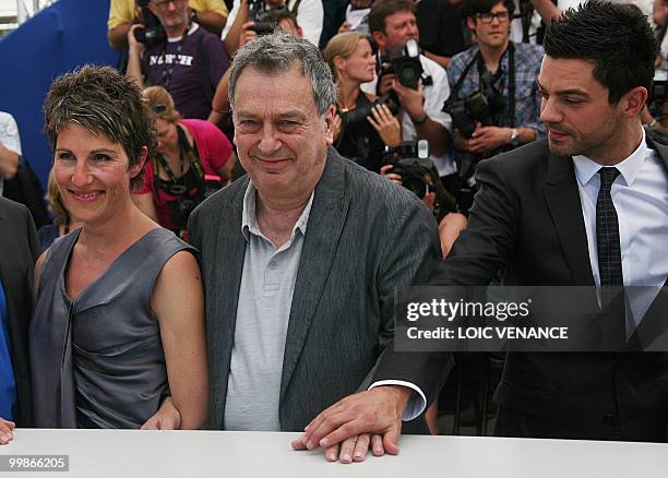 British actress Tamsin Greig, British director Stephen Frears and British actor Dominic Cooper pose during the photocall of "Tamara Drewe" presented...