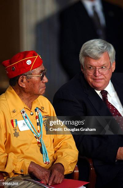 John Brown, Jr. Navajo Code Talker and Speaker of the House Dennis Hastert, R-Ill., during the Gold Medal Ceremony in the U.S. Capitol.