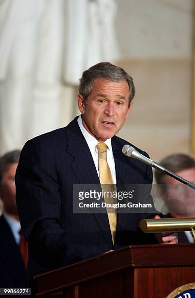 President George W. Bush makes his opening statment during the Gold Medal Ceremony in the U.S. Capitol for the Navajo Code Talkers.