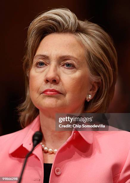 Secretary of State Hillary Clinton testifies before the Senate Foreign Relations Committee about the new START treaty on Capitol Hill May 18, 2010 in...