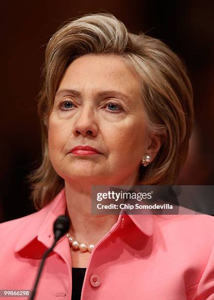 Secretary of State Hillary Clinton testifies before the Senate Foreign Relations Committee about the new START treaty on Capitol Hill May 18, 2010 in...