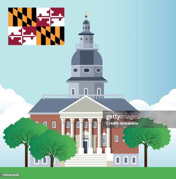 illustrazioni stock, clip art, cartoni animati e icone di tendenza di la casa di stato del maryland ad annapolis - campidoglio