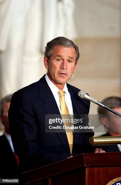 President George W. Bush makes his opening statment during the Gold Medal Ceremony in the U.S. Capitol for the Navajo Code Talkers.