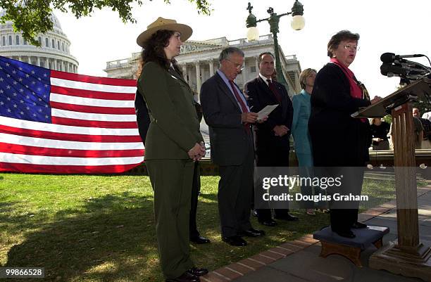 Barbara Mikulski, D-Md., during a flag presentation ceremony by Park Rangers from Fort McHenry National Monument and Historic Shrine. The flag was...