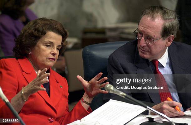 Dianne Feinstein, D-Ca., and John D. Rockefeller, D-W.Va., during a hearing on terrorism and counter terrorism measures before the Senate Sellect...