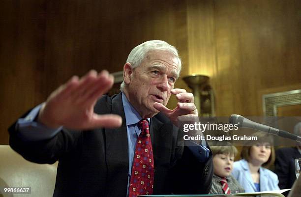 Retired Senator Mark O. Hatfield, R-OR., testifies before the Senate Health, Education, Labor and Pensions Committee on opportunities and innovations...