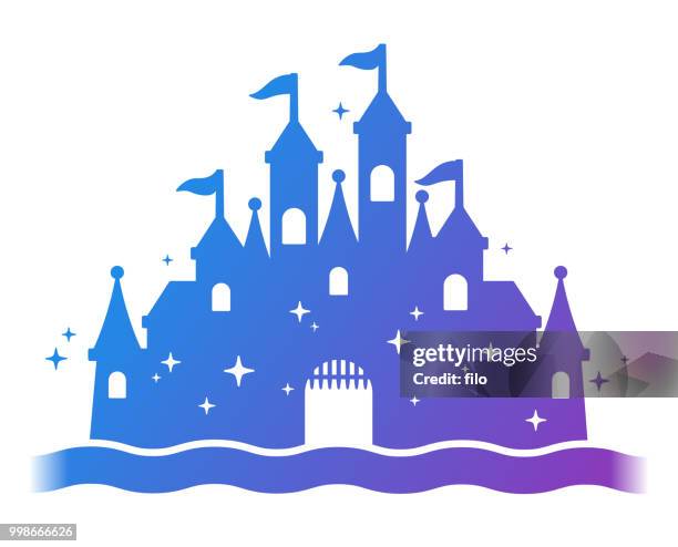 ilustraciones, imágenes clip art, dibujos animados e iconos de stock de silueta del castillo de la fantasía - fairytale