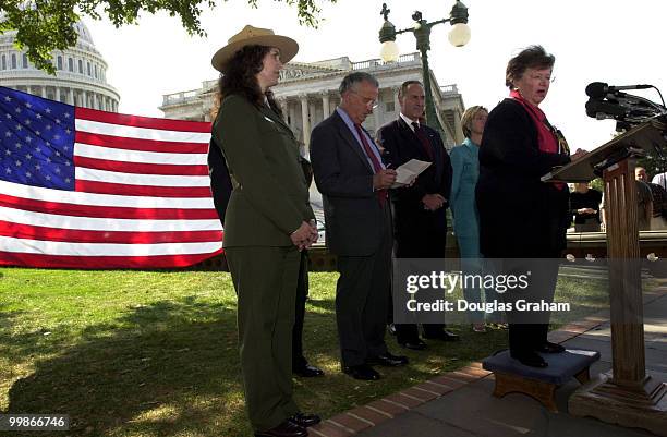 Barbara Mikulski, D-Md., during a flag presentation ceremony by Park Rangers from Fort McHenry National Monument and Historic Shrine. The flag was...