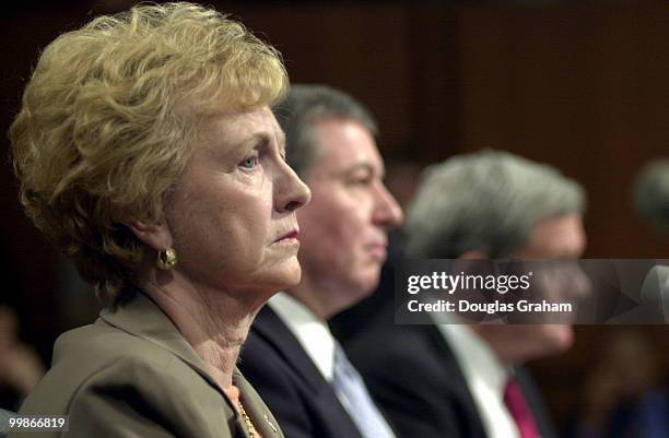 Jean Carnahan , D-Mo., John Ashcroft and Christopher S. Bond, R-Mo., listen to opening statements during Ashcroft's conformation hearing for attorney...