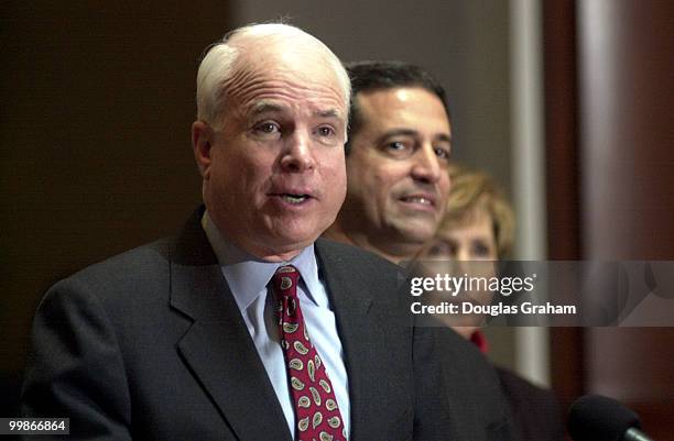 John McCain, R-Ariz., Russ Feingold, D-Wis., and Constance A. Morella, R-Md., during a press conference on Campaign Finance Reform.