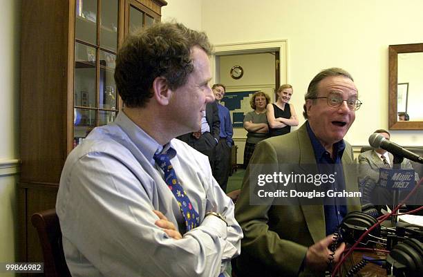 Sherrod Brown, D-Ohio, during the top-rated morning news radio program from Northeast Ohio, broadcast from his office in the Rayburn House Office...