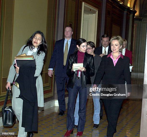 Hillary Rodham Clinton, D-N.Y., makes her first trip to Capitol Hill to meet with senator Robert C. Byrd, D-W. Va. Seen here leaving the senators...