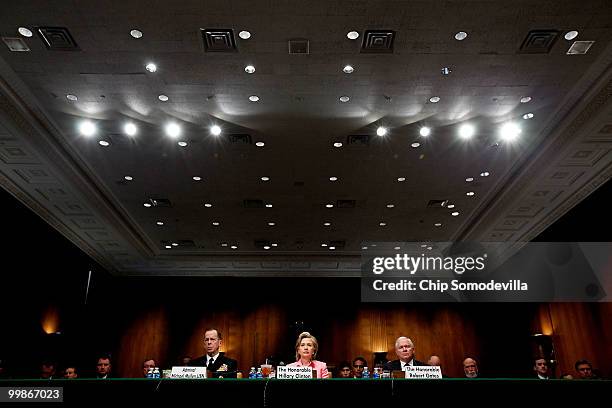 Chairman of the Joint Chiefs of Staff Admiral Michael Mullen, Secretary of State Hillary Clinton and Defense Secretary Robert Gates testify before...