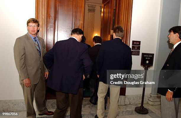 Members of the Standing Committee's for the reporters and photographers wait for Senator Christopher Dodd, D-CT., for a meeting to find new space for...