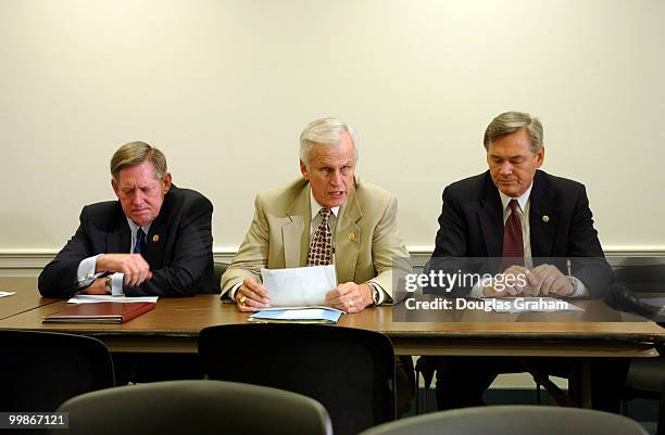 Marion Berry, D-AR., Charles Stenholm, D-TX., and Dennis Moore, D-KS., during a press conference on the federal budget.