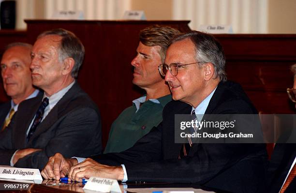 James Jeffords, I- Vt., and Former member Bob Livingston, both black belt holders, watch as and Nick Smith, R-Mich., and Jesse Jackson, Jr., D-Ill.,...