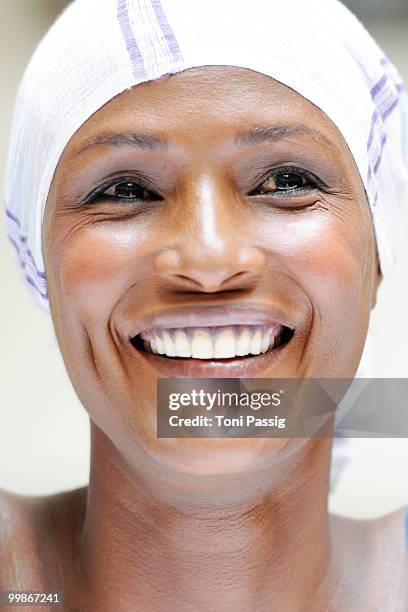 Model Waris Dirie presents her new book 'Schwarze Frau, Weisses Land' at Hotel Adlon on May 18, 2010 in Berlin, Germany.