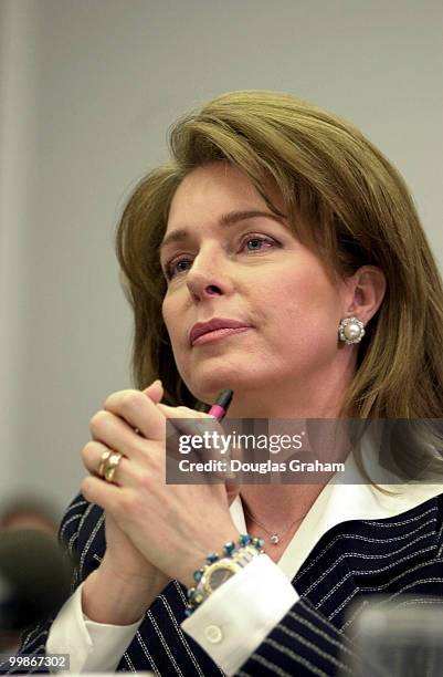 Queen Noor of Jordan, testifies before the House Human Rights Caucus Hearing on an appeal for U.S. Humanitarian assistance for landmine survivors.