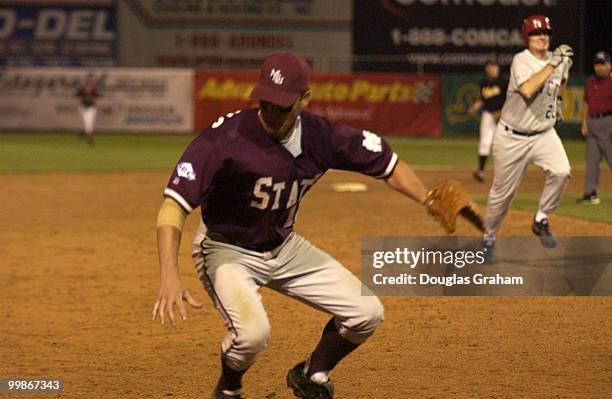 Chip Pickering deals with a loose ball at thridbase during the 2004 Congressional Baseball Game.