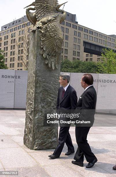 Robert Matsui, D-CA., and Daniel K. Inouye, D-HI., tour the Japanese American World WarII Memorial.