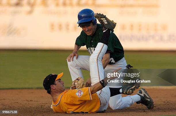 Jay Inslee and Zack Wamp during 2nd base action at the 2004 Congressional Baseball Game.