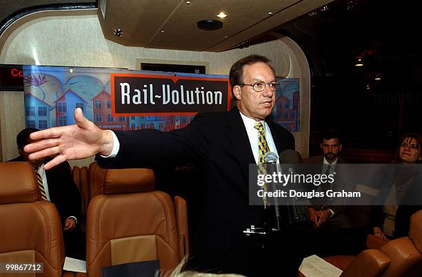 Wayne Allard during a press conference to kick off the "Rail Volution" conference at Union Station. The rail car inwhich the press conference was...