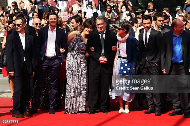 Luke Evans, Lola Frears, Director Stephen Frears, Anne Rothenstein, Dominic Cooper and Bill Camp attend the "Tamara Drewe" Premiere at Palais des...