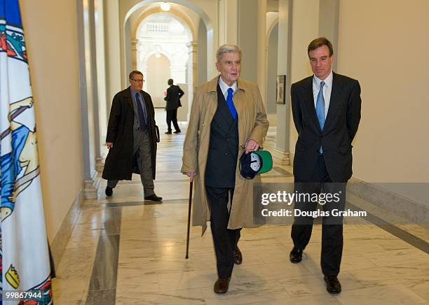 Freshmen Senator Mark Warner, D-VA., meets the man he replaces in the U.S. Senate John Warner, R-VA., for the first time since he won the election on...