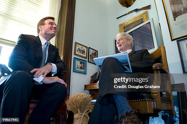 Freshmen Senator Mark Warner, D-VA., meets the man he replaces in the U.S. Senate John Warner, R-VA., for the first time since he won the election on...