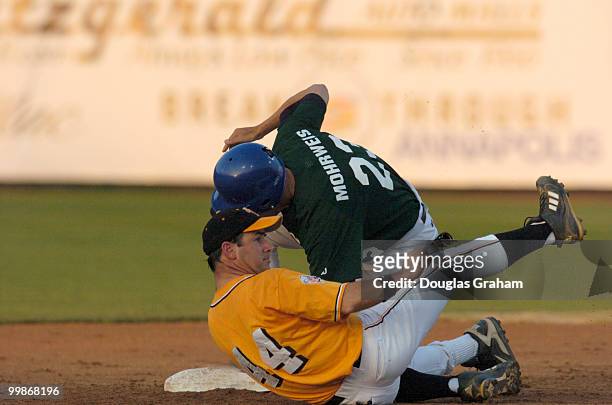 Jay Inslee and Zack Wamp during 2nd base action at the 2004 Congressional Baseball Game.