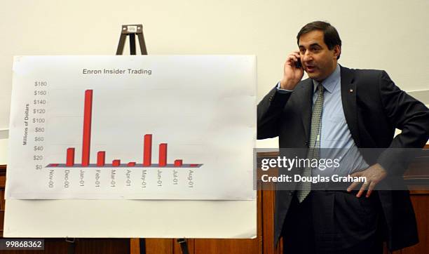 Joseph Berardino, Cheif Executive Officer, Arthur Andersen LLP, talks on his cell phone before the start of the hearing on the Enron collapse before...