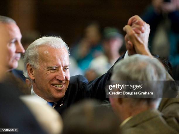 Joe Biden, D-DE., greets the crowd after his speech during an Obama and Biden rally at the Danville Community Market in downtown Danville Virginia on...